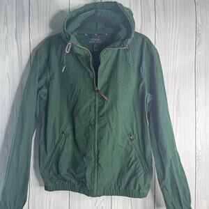 POLO Ralph Lauren Poplin Hooded Gooseneck Green Jacket Windbreaker Size Small